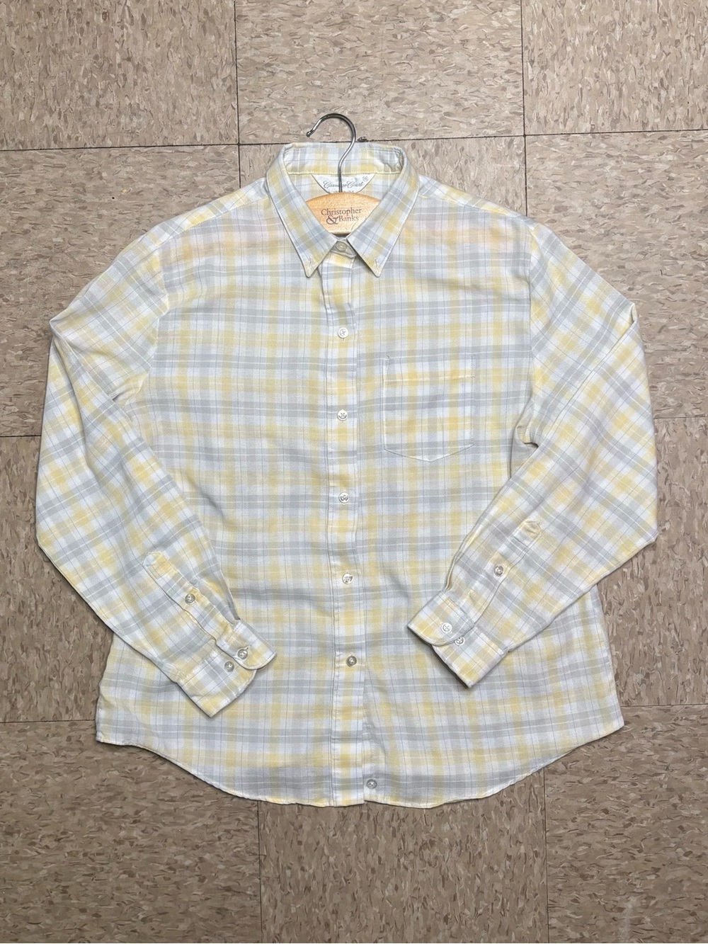 Carriage Court Men's Dress Shirt 16 34/35 Plaid Yellow
Gray White Cotton